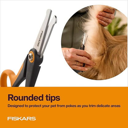 Fiskars Pet, Dog & Cat Grooming Scissors, Rounded Tips & SoftGrip Handle, Cat and Dog Supplies, Orange/Black, Detailing Scissors