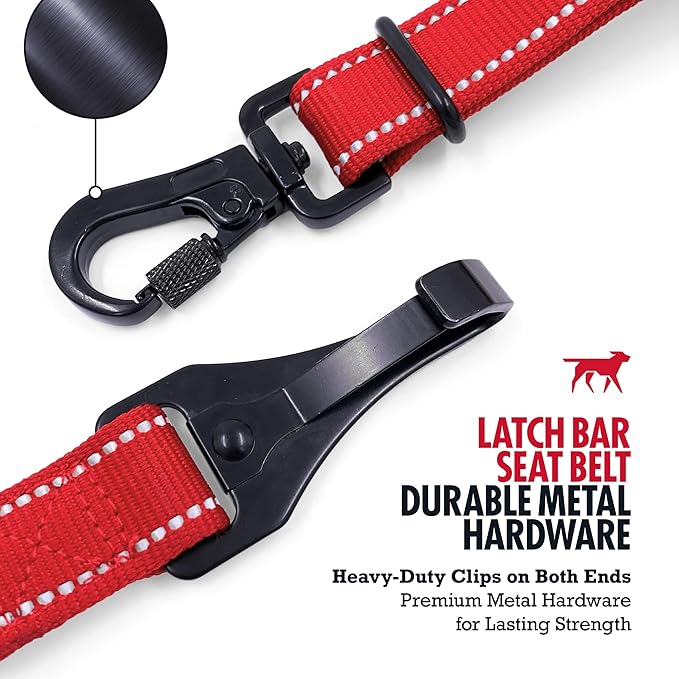 Tuff Pupper Dog Car Safety Belt | Adjustable 16–26" Latch Hook Seatbelt Restraint for Dogs | Heavy-Duty Nylon Webbing, All-Metal Hardware & 360° Swivel Carabiner | Universal Fit for Cars, Trucks & SUV
