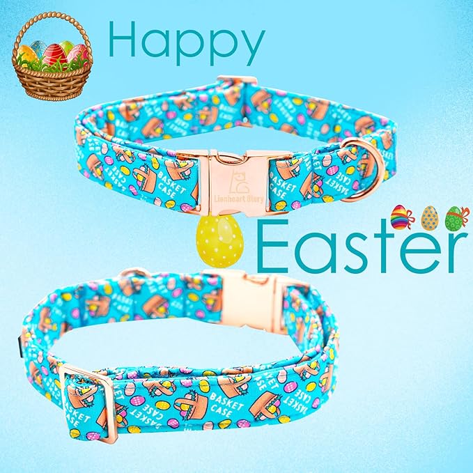 Lionheart glory Easter Dog Collar Colorful Collar for Large Dog Collars Easter Egg Print Dog Collars Spring Female or Male Pet Gift Adjustable Heavy-Duty Pet Collar Holiday