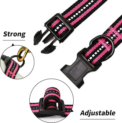 Mile High Life Reflective Dog Collar | Nylon Pet Collars wiith Buckle | Light Weight Puppy Collars | Pink Dog Collars for Large Dogs (Pink, L)