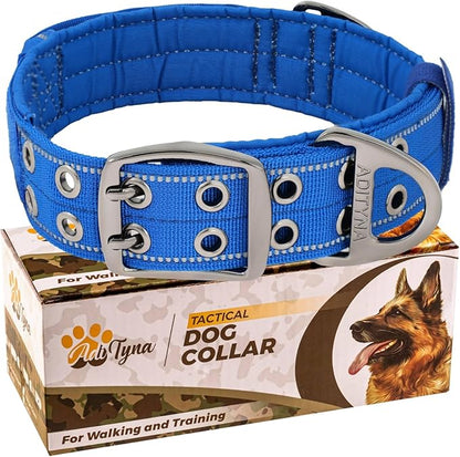 ADITYNA Heavy Duty Dog Collar for Extra-Large Dogs - Reflective Blue Collar with Handle for Training, and Walking - Wide, Thick, Tactical, Soft Neoprene Padded