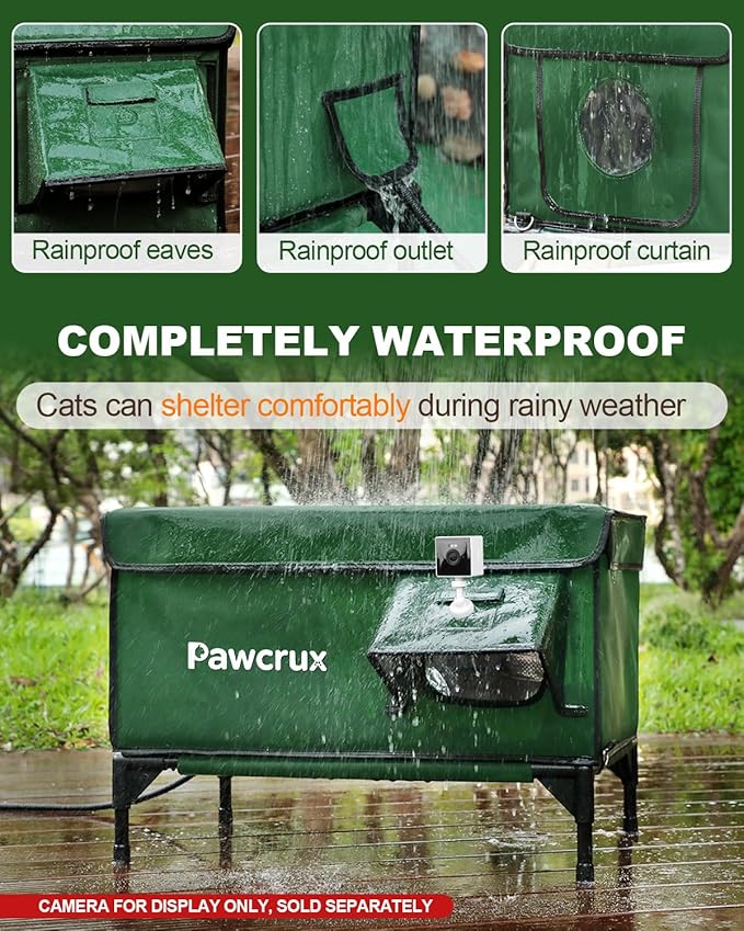 Weatherproof Heated Cat House for Outdoor in Winter, Heated Cat Bed Kitty Shelter with Cat Heating Pad, Insulated & Safe Escape Door, Warm House for Outside Stray Cat (Green, 17.7"x25.5"x17.9")