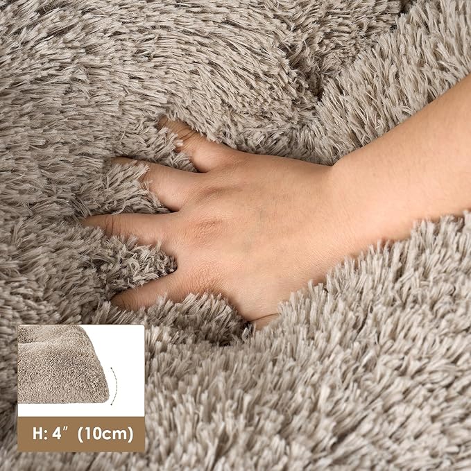 EHEYCIGA Fluffy XXL Dog Crate Pad, Plush Faux Fur Dog Bed for Extra Large Dogs, Calming Anti Anxiety XXL Bed, Washable Soft Warm Crate Mat with Non-Slip Bottom, Taupe
