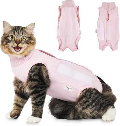 KittyCraft Cat Recovery Suit - Strangle-Proof Post Surgery Cat Onesie, Cat Post-Surgery Suit (Large, Pink)
