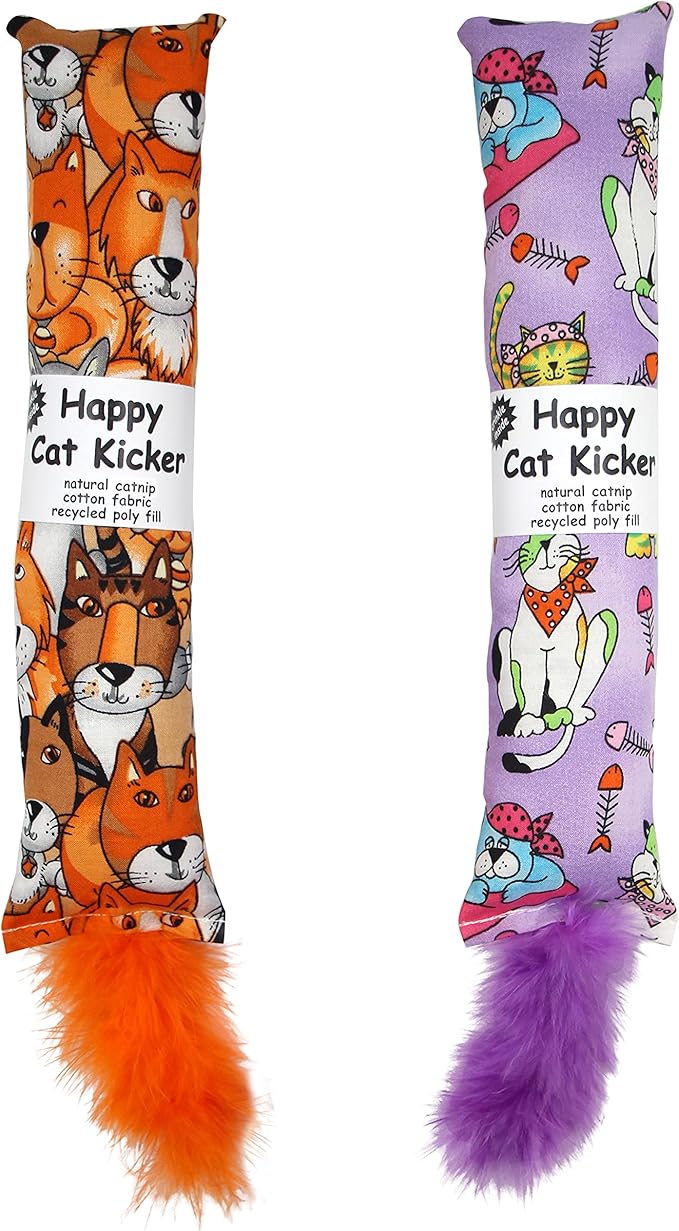 Jumpaws 2 Pack Natural Interactive Catnip Cat Kicker with Feathers, Bite Resistant Chew Toy, Crinkle Kicker, Accessories for Indoor Cat