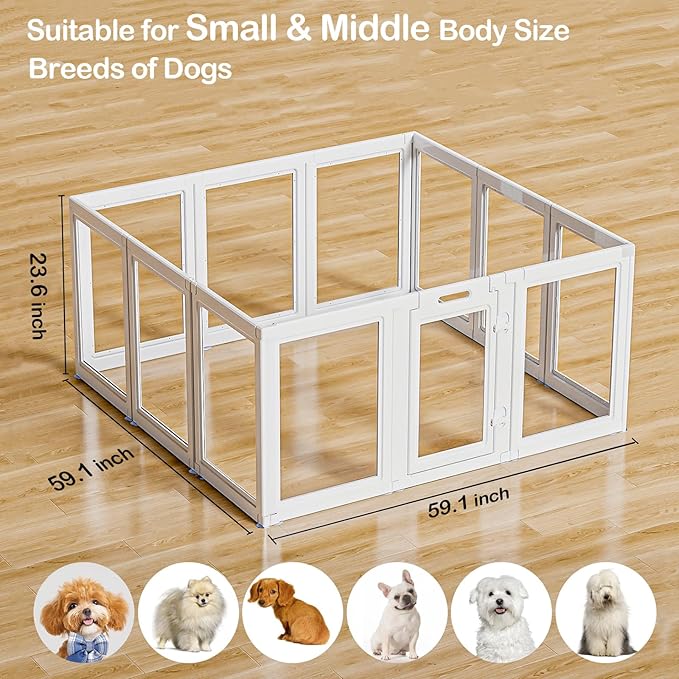 Clear Acrylic Dog Playpen Transparent Dog Playpen Indoor, Easy Assemble Clear Pet Pen for Puppy Bunny Cat Pig, Sturdy & Easy Cleaning Plastic Dog Puppy Fence