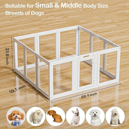 Clear Acrylic Dog Playpen Transparent Dog Playpen Indoor, Easy Assemble Clear Pet Pen for Puppy Bunny Cat Pig, Sturdy & Easy Cleaning Plastic Dog Puppy Fence