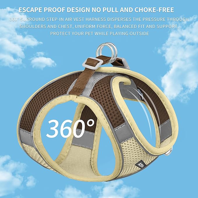 AIITLE Dog Harness, No-Pull Cat Harness with a Leash, Adjustable Reflective Dog Vest, Cat Harness Escape Proof, Outdoor Walking, Running,Training for Extra Small Dogs and House Cats Beige XXXS