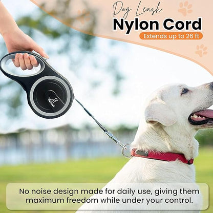 PetVest Retractable Dog Leash – Extendable up to 26 FT, Heavy Duty Nylon Tape, No-Tangle, One-Handed Brake & Lock, for Small to X-Large Dogs up to 110 lbs (Black)