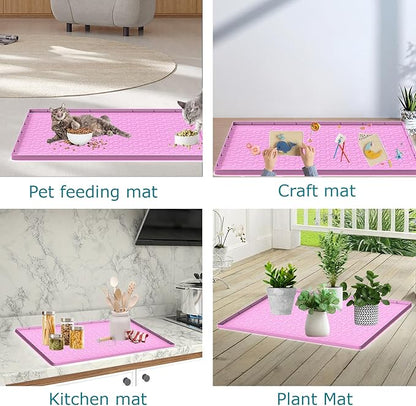 Jacooxi Cat Litter Mat, Silicone Large Cat Mat for Litter Box - 34x22 in, Waterproof & Non-Slip, Durable & Easy Clean, Pink