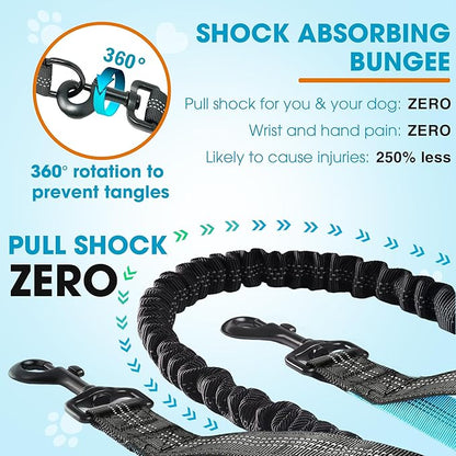 Hands Free Dog Leash with Waist Belt – No-Pull Bungee, Dual Padded Handles & Zipper Pouch for Running, Walking & Training – Adjustable Waist Leash for Large & Medium Dogs (Black)