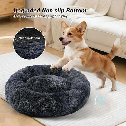 NOYAL Calming Donut Dog Bed for Small to Medium Dogs & Cats - Plush Faux Fur Anti-Anxiety Pet Bed with Machine Washable Cover & Non-Slip Base