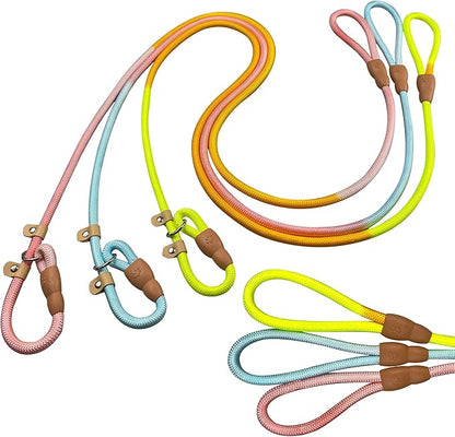 3-Pack Lightweight Adjustable Nylon Dog leashes Leather Buckles Macaron Dog leashes for S/M Dogs,5.2ft Long,White Ultra-Soft eco-Cotton Lining,No Collar Needed