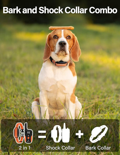PaiPaitek Bark Activated Shock Collar with Remote - Automatic Bark and Training Collar Combo 3300ft Range, Bark Shock Collar for 40-150lbs Medium Large Dogs - IPX7 Waterproof