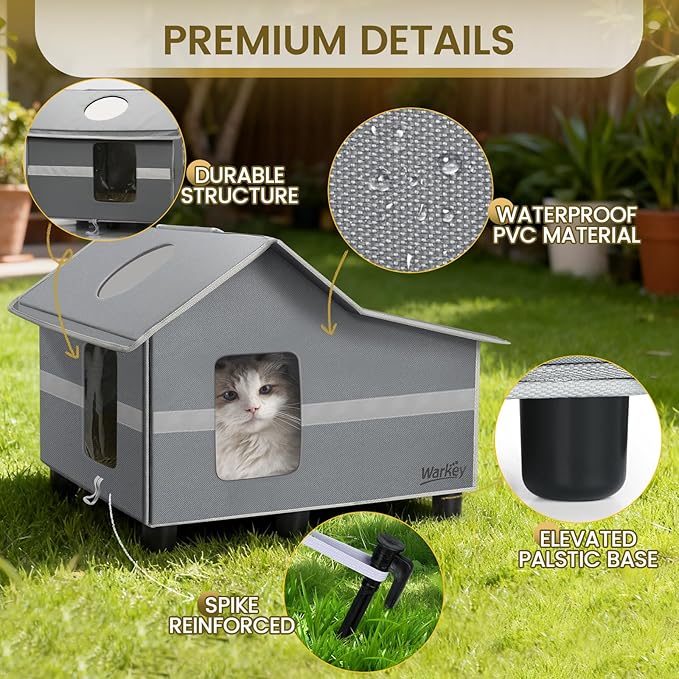 Heated Cat House for Outside Pets in Winter, Heated Outdoor Cat House Weatherproof, Insulated Cat Shelter with Heating Mat
