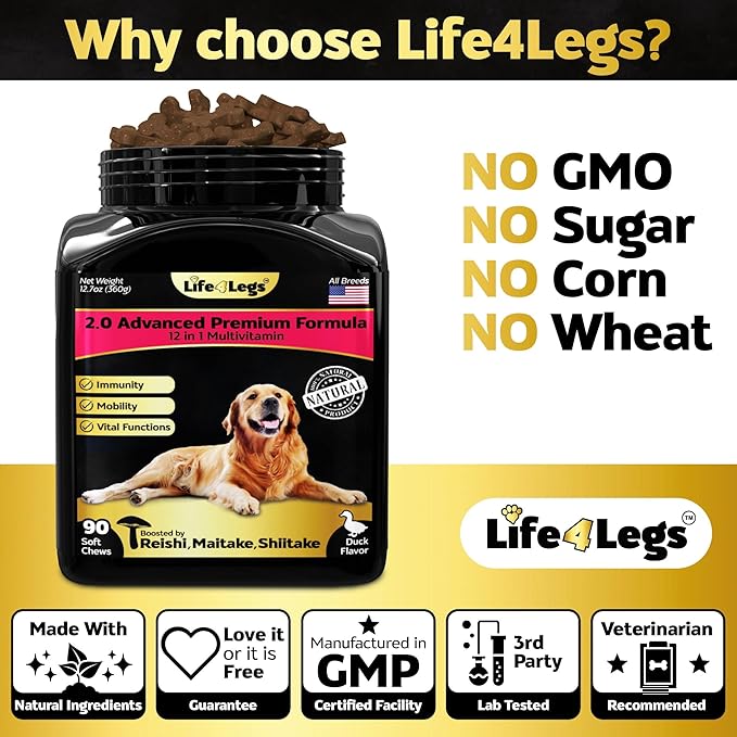 Soft Chews Dog Vitamins & Supplements - Dog Multivitamin - Hemp Oil Glucosamine Chondroitin Hip and Joint Support Health, Skin & Coat, Digestion & Immune Booster, Heart, Probiotics