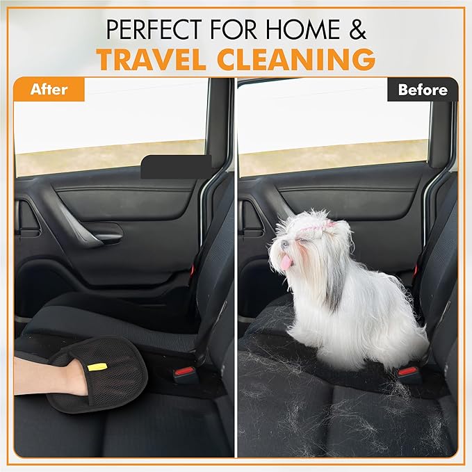 2 Pack Pet Hair Removal Glove - Pet Hair Removal Glove for Dogs & Cats, Electrostatic Pet Hair Remover for Loundry, Couch, Carpet, Clothing, Bed & Car Seat, Reusable Magic Brush Pet Hair Tool - Black