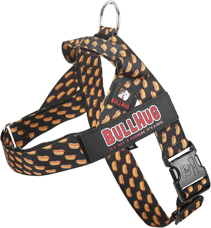 BULLHUG Adjustable Dog Harness– No Pull, No Choke – for English Bulldogs, French Bulldogs, Pugs & Broad-Chested Breeds – Easy, Safe Walks (Hot Doggy, Large)