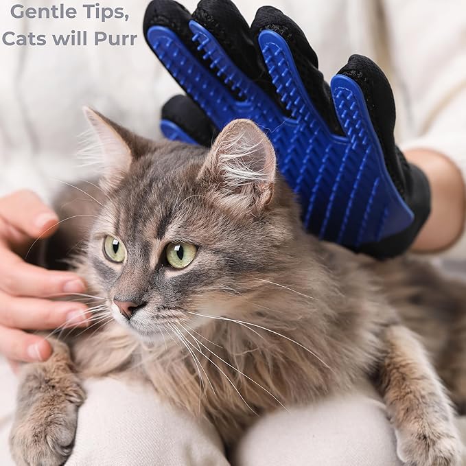 Pet Grooming Gloves for Dogs, Cats & Horses – 2-in-1 Deshedding & Massage Mitt – Soft Silicone Tips – Left & Right Hand Set + Bonus Detail Tool