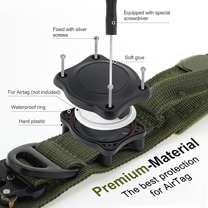Dog Collar, Waterproof Tactical Dog Collar with Control Handle and Zinc Alloy Buckle, Pet Collar for AirTag, Medium Large Dog, XLarge, Army Green (Includes Screwdriver Accessories)