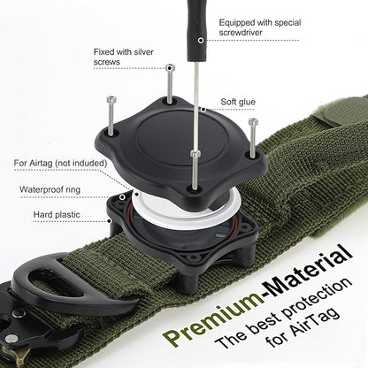 Dog Collar, Waterproof Tactical Dog Collar with Control Handle and Zinc Alloy Buckle, Pet Collar for AirTag, Medium Large Dog, XLarge, Army Green (Includes Screwdriver Accessories)
