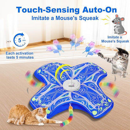 Qraxond Interactive Cat Toys for Indoor Cats,[Newly Upgraded] Rechargeable Touch Activated Hide and Seek Kitten Toys for Bored Indoor Adult Cats with Fluttering (Blue)