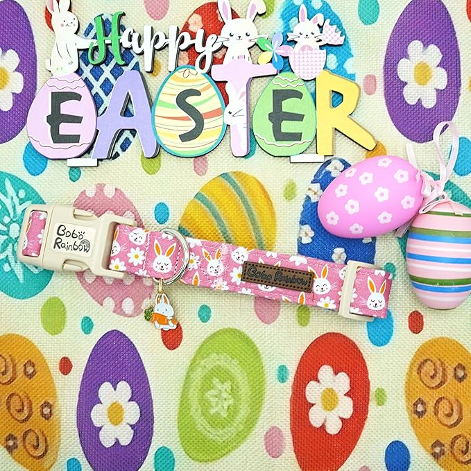 Easter Dog Collar-Cute Rabbit Adjustable Pet Collar Soft Pink Holiday Puppy Collar Comfortable Cotton Necklace Gift for Medium Dogs