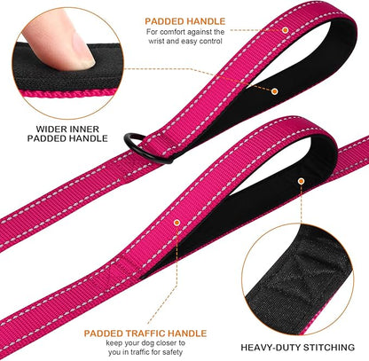 Joytale Dog Leash Heavy Duty for Large Dogs That Pull, Double Handle for Traffic Control, Double-Sided Reflective Leashes for Large Medium Dogs Night Safety, 5FT, Hot Pink