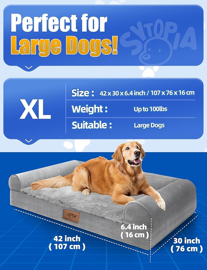 Sytopia Chew Proof Dog Beds for Large Dogs Washable Orthopedic, Indestructible Dog Bed 42 Inch Extra Large with Removable Cover and Anti-Slip Bottom - XL