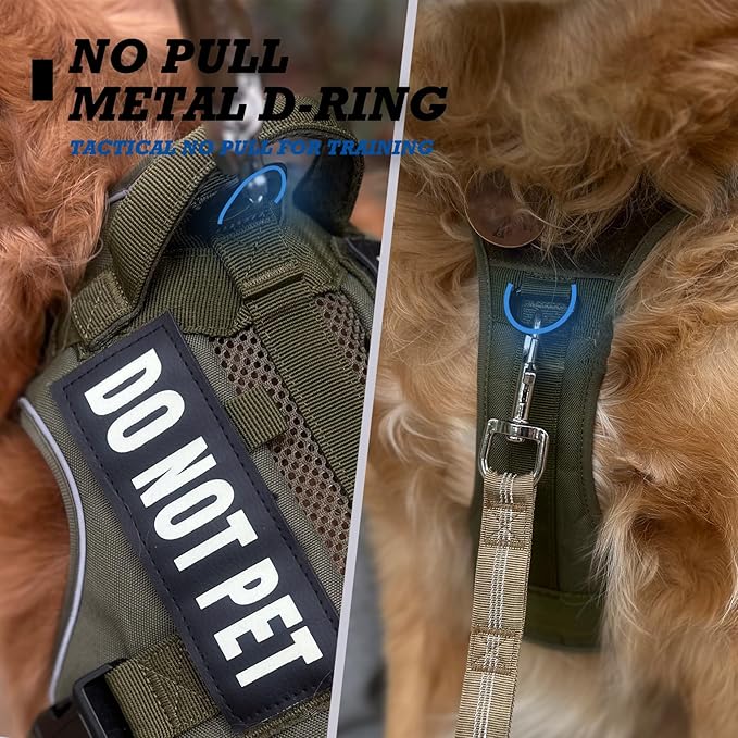 Tactical Dog Harness for Large and XL Breeds, Air Dog Vest No Pull with Reflective Do Not Pet Patches, Breathable Dog Molle Vests for Training Walking Hunting Green