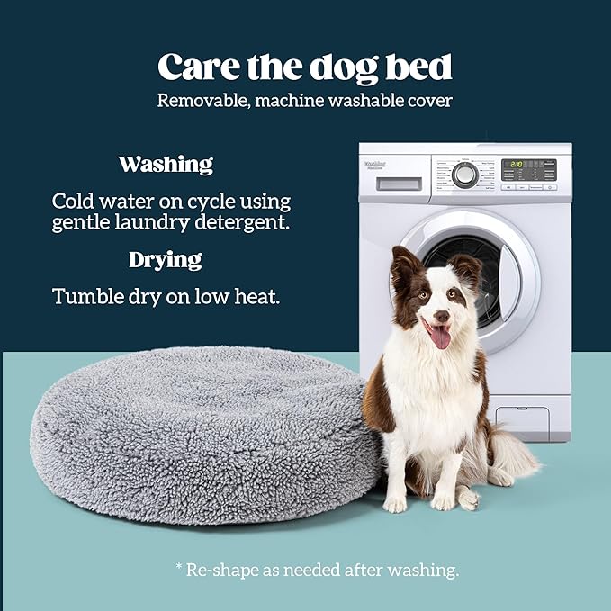 Stoutwool Indestructible Dog Bed - Round Chew Proof Dog Pad - Fluffy Pillow Bed for Aggressive Chewers - Durable - Washable - Ideal for Medium Breeds - 32", Charcoal