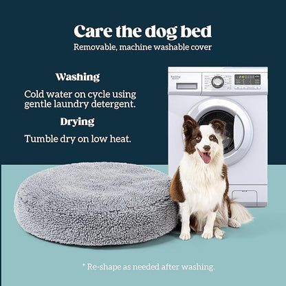Stoutwool Indestructible Dog Bed - Round Chew Proof Dog Pad - Fluffy Pillow Bed for Aggressive Chewers - Durable - Washable - Ideal for Medium Breeds - 32", Charcoal