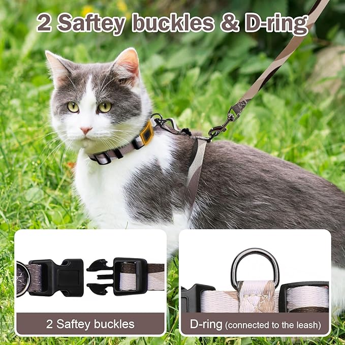 Hikiko Cat Harness and Leash Set Escape Proof Adjustable Walking Travel Soft Kitten Harness for Small Medium Large Cats (Color Block, S)