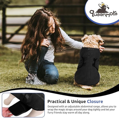 Queenmore Medium Dog Sweaters, Soft Fleece Vest Pullover Dog Jacket with Leash Hole, Warm Winter Dog Clothes Cold Weather Doggy Dachshund Sweater for Medium Dogs Cats Boy or Girl (Black,M)
