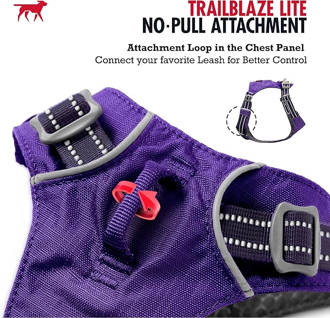 Tuff Pupper All-Day Wear Dog Harness | for Walking, Trail Running, Hiking | Front & Back Leash Clips | Reflective Trim | Easy On/Off Buckles | Lightweight Breathable | No Pull Design (Small, Purple)