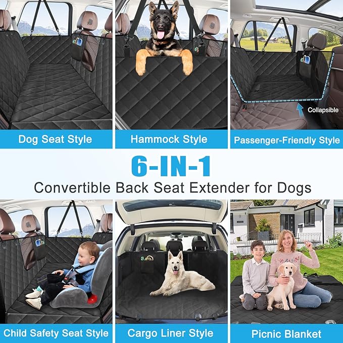 Kytely Back Seat Extender for Dogs,Hard Bottom Dog Car Seat Cover for Back Seat Support 400lb, Waterproof Dog Car Hammock Travel Bed for Car SUV Truck