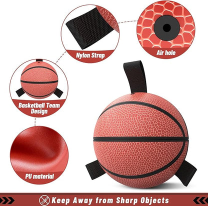 QDAN Dog Ball Basketball Toys, Balls with Straps, Dog Water Toy Pool Toys for Small Medium Dogs (6 Inch)