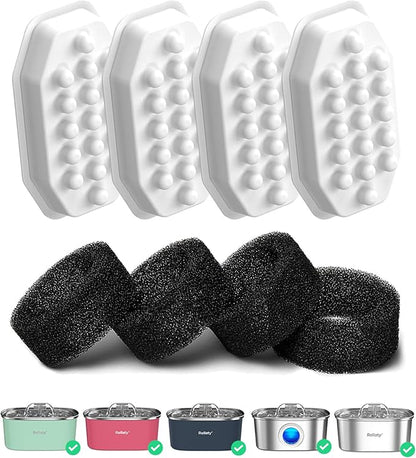 Rellaty Official Cat Water Fountain Filters Replacement & Pre-Filter Sponges for 3.2L/108oz Automatic Pet Fountain Dog Water Fountain, White