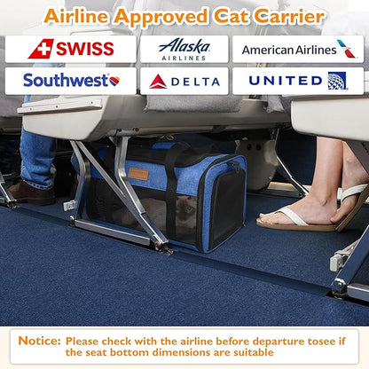 PETUX Airline Approved Pet Carrier - 17x11x9.5 in, Underseat, Top & Side Entry, Soft Sided Cat Dog Carrier for Small Cat & Dog Up to 12 lbs with Anti-Scratch Mesh & Litter Box for Travel & Vet - Blue