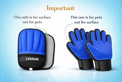 LVGSUN 3-in-1-Pet Hair Remover Gloves for Cats & Dogs, Grooming & Deshedding Mitt Set – 2 Gloves + Extra Pad, Reusable Fur Removal Tool for Shedding, Sofa, Clothes, Carpet & Car Interior