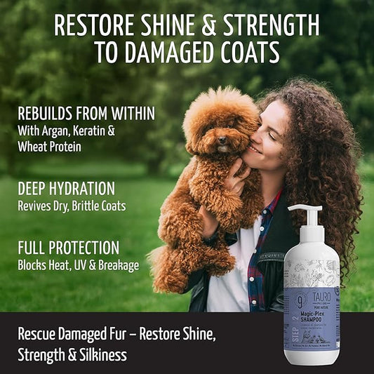 Tauro Pro Line Moisturizing Dog Shampoo for Smelly Dogs, Deodorizing All Natural Dog Wash, Pet Coat Protection, Cat & Puppy Shampoo for Dry Sensitive Skin (Magic Plex - 13.5 Fl Oz)