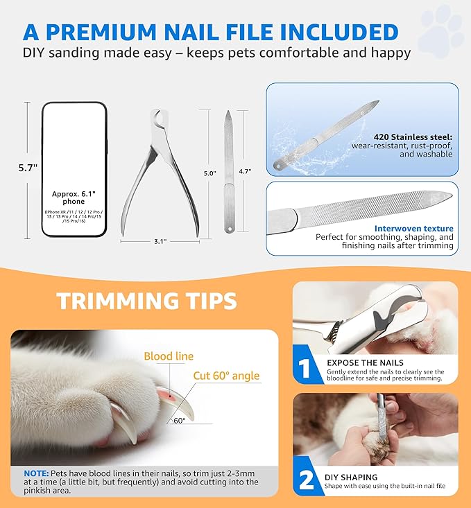IPTPAS Pet Nail Clippers for Large Dogs, Wide-Opening Dog Nail Trimmer with All-Steel Material Sharp Durable Blades Built-in Spring, Professional Grooming Tool with Free Nail File for All Dogs & Cats