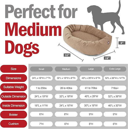 Majestic Pet 32 Inch Suede Shredded Memory Foam Mix Calming Medium Dog Bed Washable 32 x 23 x 7 (Inch) - Cozy Soft Round Donut Dog Bed with Spine for Head Support - Pet Bed Stone