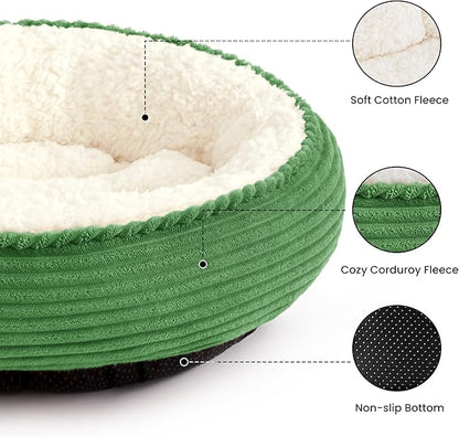 Love's cabin Round Donut Cat and Dog Cushion Bed, 20in Pet Bed for Cats or Small Dogs, Anti-Slip & Water-Resistant Bottom, Super Soft Durable Fabric Pet beds, Washable Luxury Bed Green Stripe