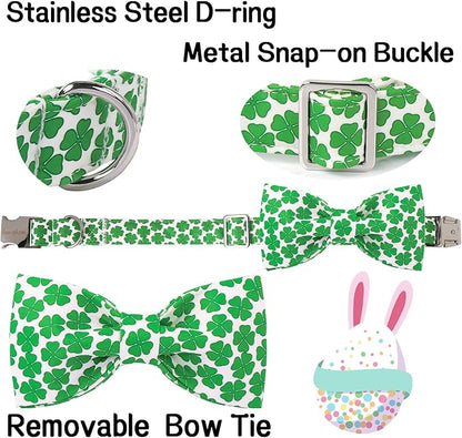 Unique Style Paws St. Patrick's Dog Collar with Bow Green Clover Cotton Puppy Collars Wedding Navigation for Small Medium Large Dogs
