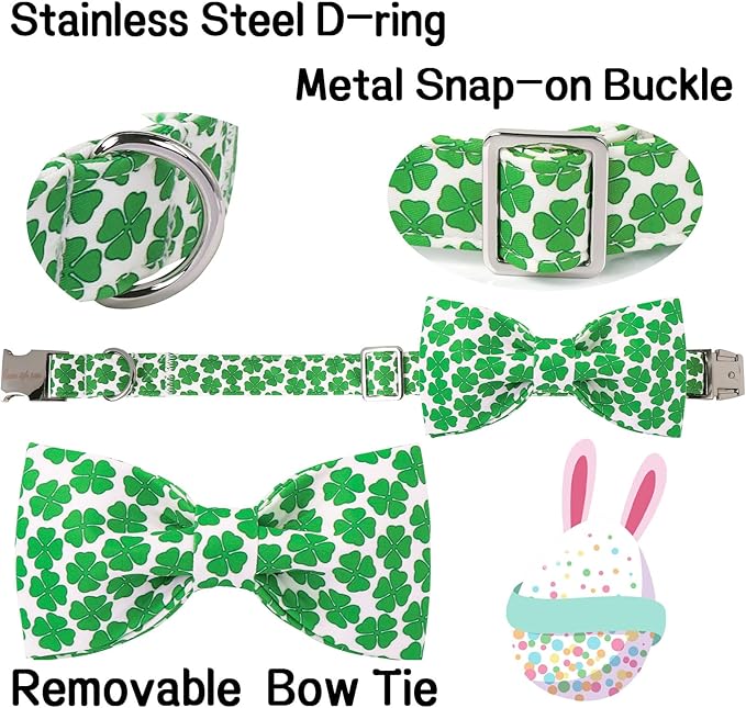 Unique Style Paws St. Patrick's Dog Collar with Bow Green Clover Cotton Puppy Collars Wedding Navigation for Small Medium Large Dogs