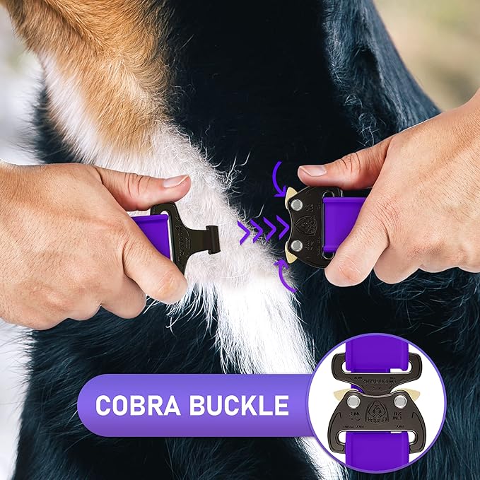 NexaPaw Biothane Dog Collar with Cobra Buckle - Made in USA - QR Code Dog Tag ID Included - Adjustable Heavy Duty Dog Collars for Medium Large Dogs - Waterproof Military Grade Tactical Collar for Dogs