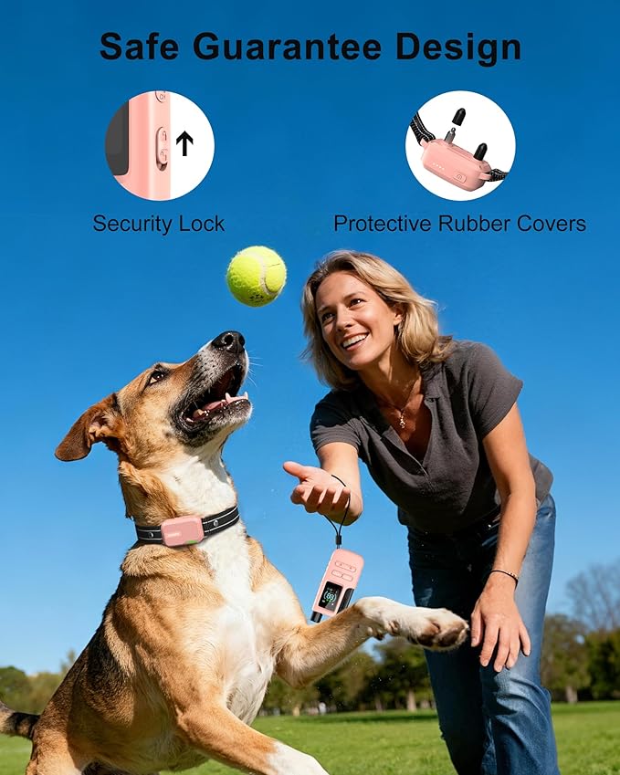 Jugbow Dog Shock Collar - 4500FT Dog Training Collar with Remote, IPX8 Waterproof Electric Dog Collar with 4 Training Modes, Security Lock, Rechargeable eCollar for 10-120lbs Dogs(Pink)