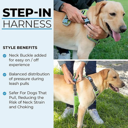 DogTraxs - Step-in Dog Harness - For Large Dogs - Soft Padding & Reflective Trim - Adjustable No Pull Through Design - Control Handle - Top & Front Clip Durable - Chartreuse Green