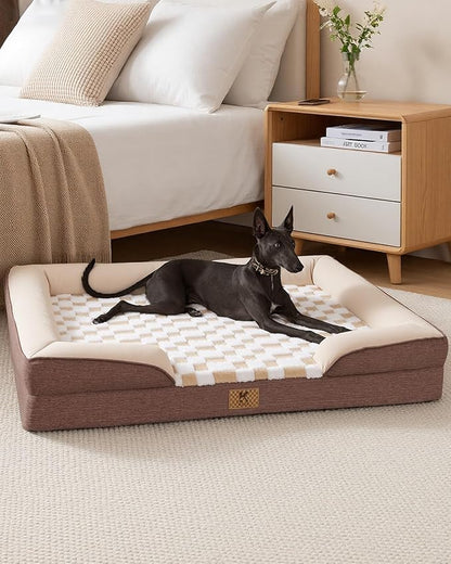 KSIIA Waterproof Dog Bed Orthopedic for Small Senior Dog Couch with Sides, Extra Thick Supportive Pet Bed Sofa with Soft Plush Cover and Non-Slip Bottom, 30 x 20 Inch, Brown